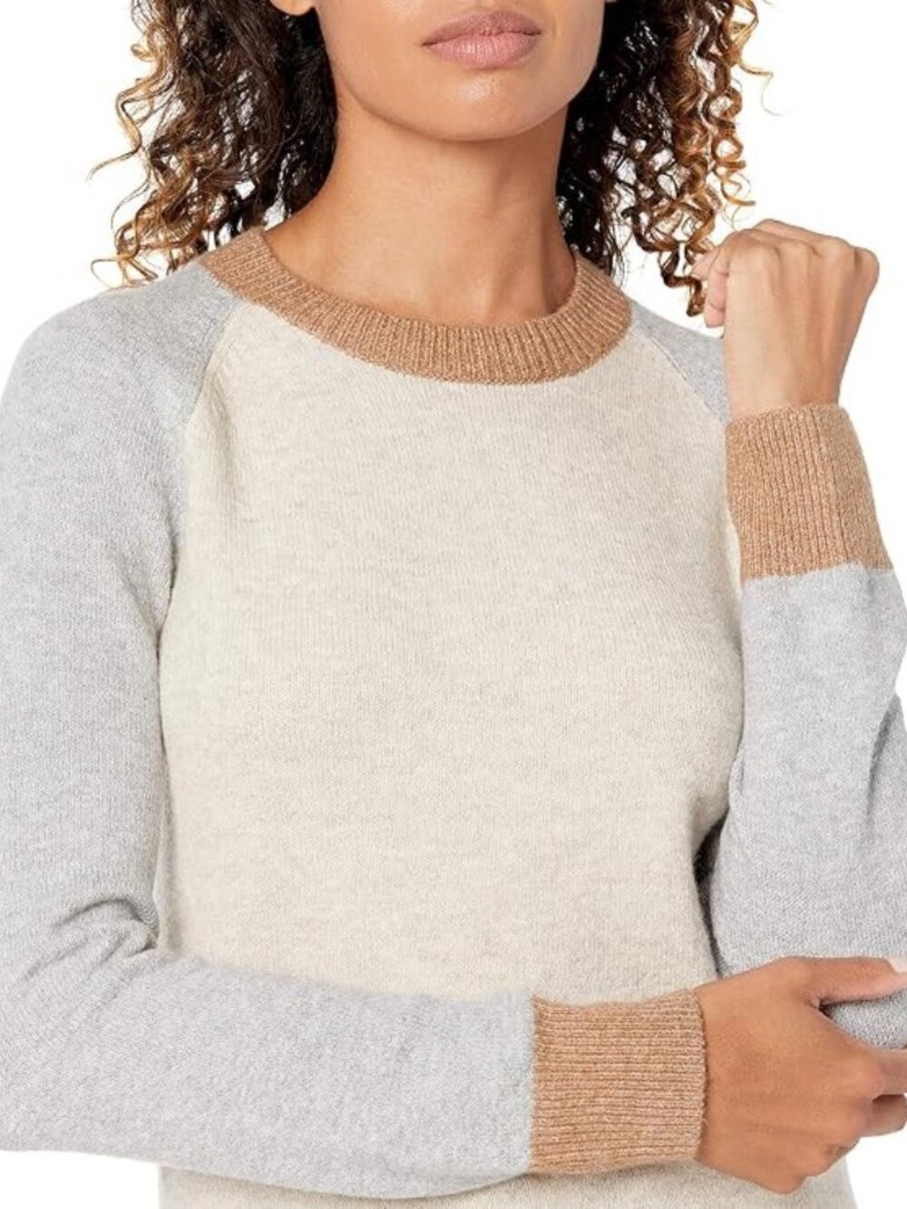 NWT Amazon Essentials Colorblock Crewneck Sweater Gray Oatmeal Size XS